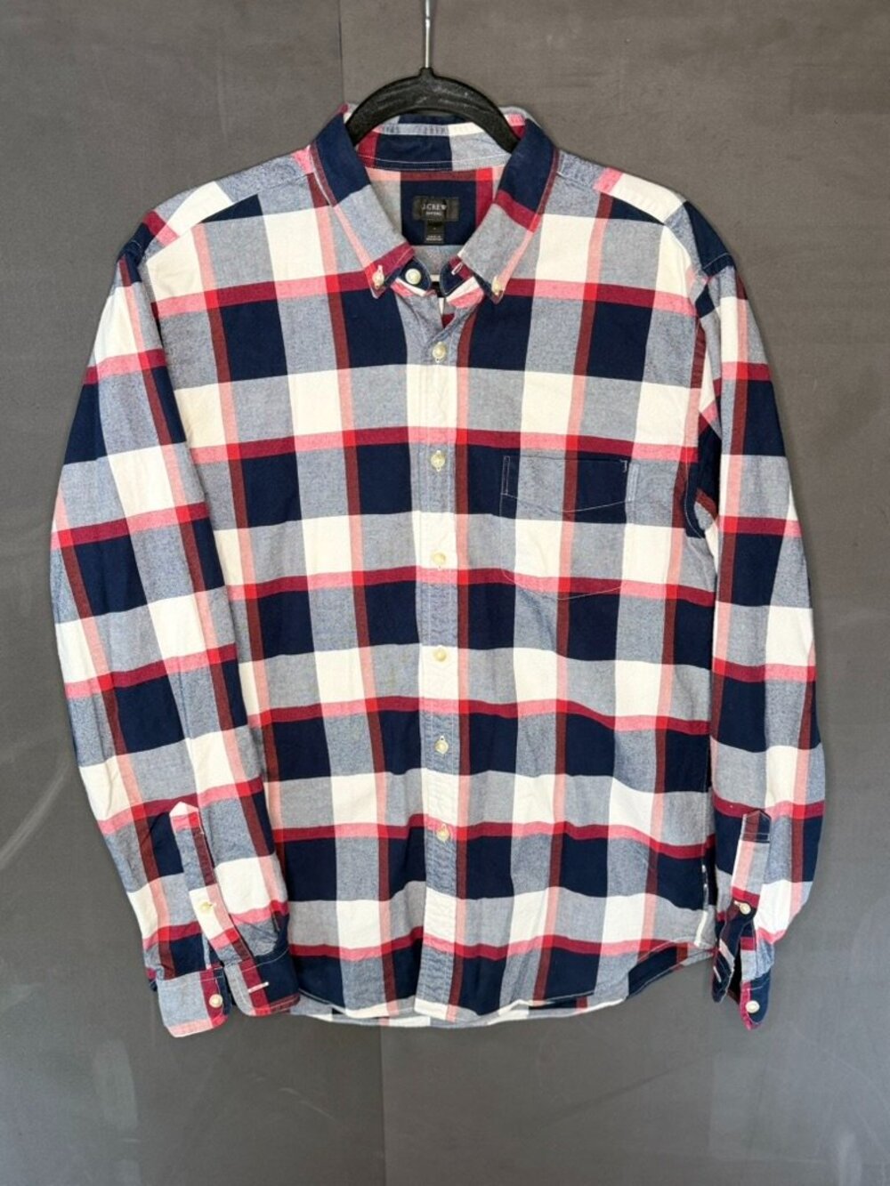 J Crew Shirt Mens Large Red Blue Plaid Button Down Oxford Dress Shirt LIKE NEW!